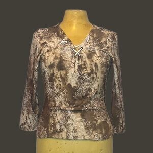 🦂Y2K Brown Marble Print Lace-Up Top🦂